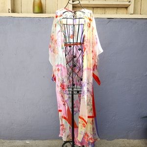 Lightweight Vintage Duster Jacket / Beach Cover Up Flowy Print Size L / XL